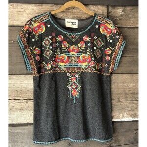 Savanna Jane Embroidered Floral Top Women S  Bohemian Art To Wear Preppy Festive